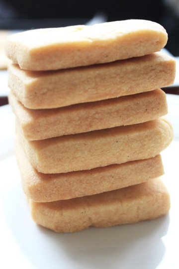Stack of homemade shortbread side on